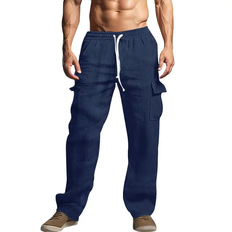 Men's Black Loose-Fitting Casual Pants with Drawstring Waist — feature 14