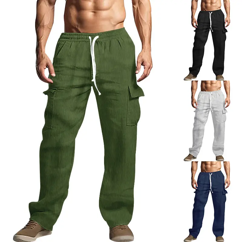 Men's Black Loose-Fitting Casual Pants with Drawstring Waist — feature 16