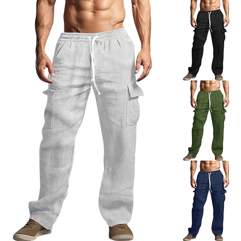 Men's Black Loose-Fitting Casual Pants with Drawstring Waist — feature 19