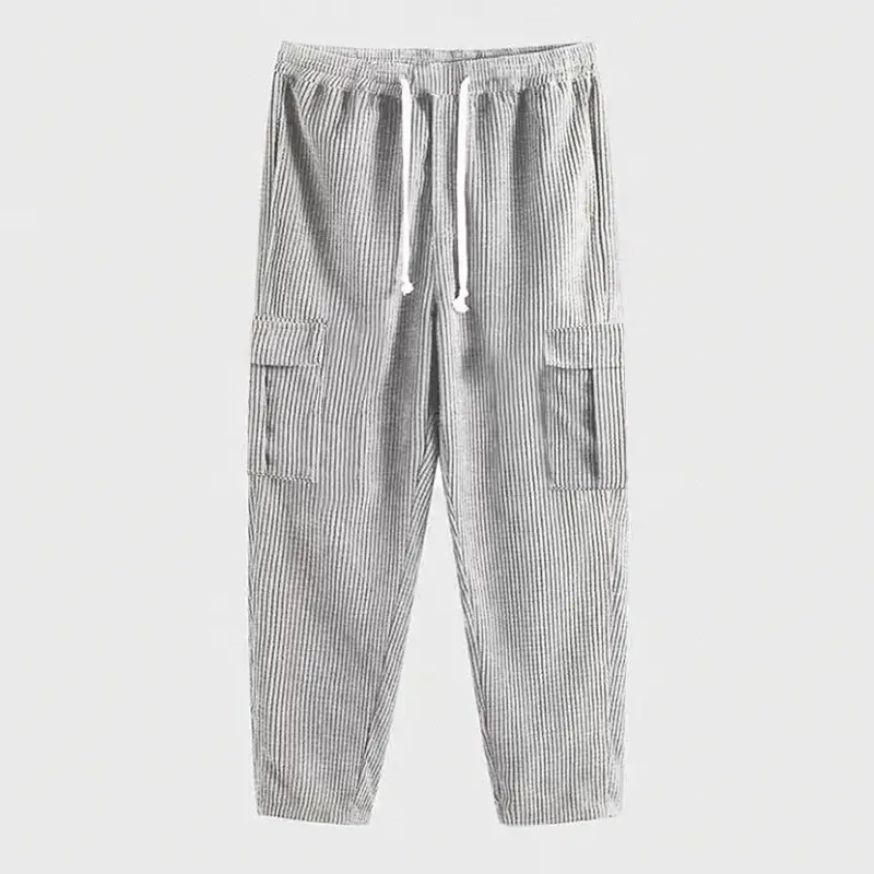 Men's Black Loose-Fitting Casual Pants with Drawstring Waist — feature 22
