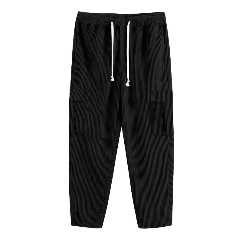 Men's Black Loose-Fitting Casual Pants with Drawstring Waist — feature 32