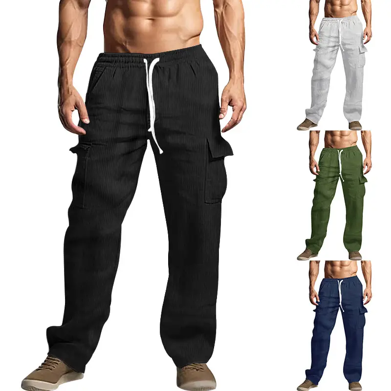 Men's Black Loose-Fitting Casual Pants with Drawstring Waist — feature 6