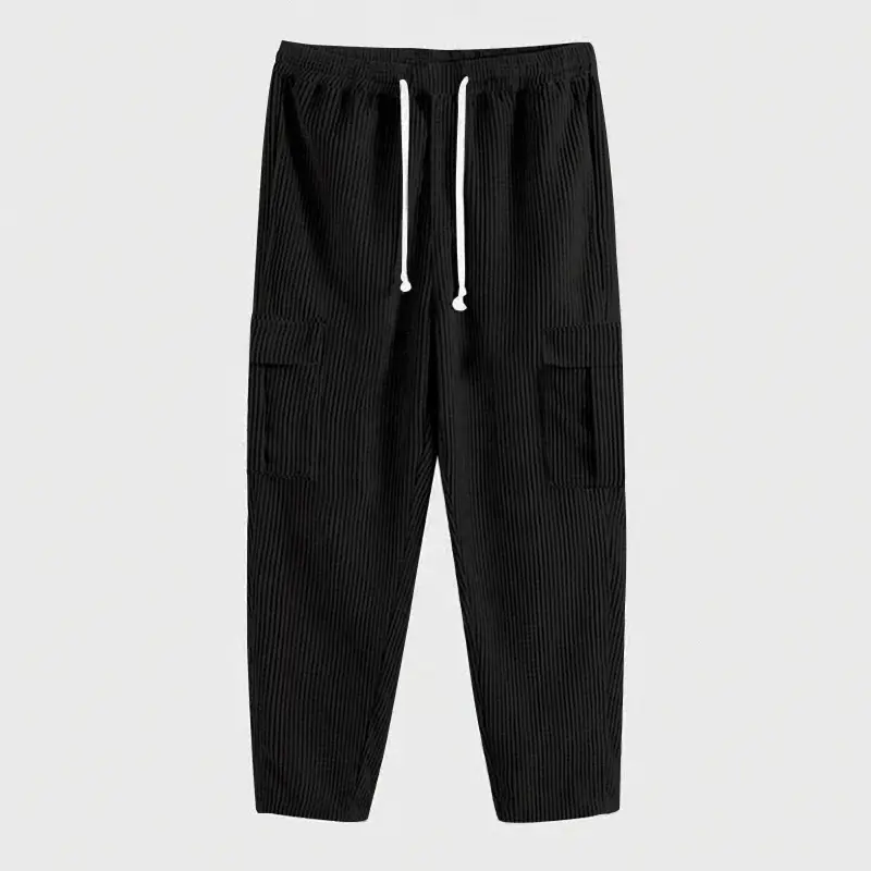 Men's Black Loose-Fitting Casual Pants with Drawstring Waist — feature 8