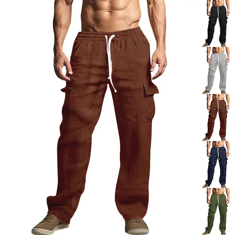 Men's Black Loose-Fitting Casual Pants with Drawstring Waist — feature 9