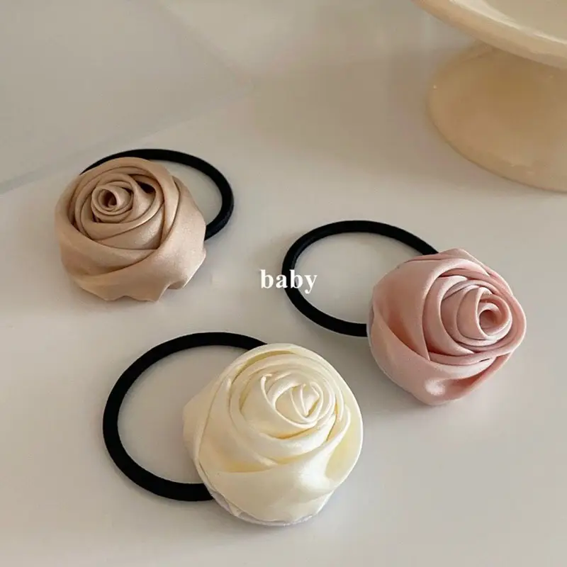 French Satin Rose Hair Ponytail Head Rope - Image 8
