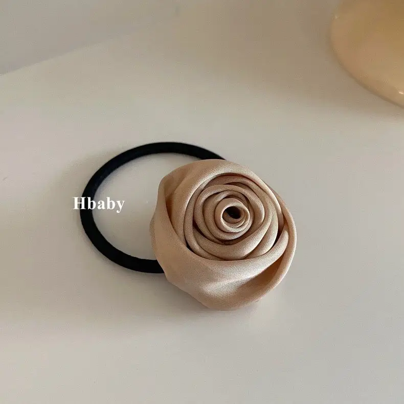 French Satin Rose Hair Ponytail Head Rope - Image 5
