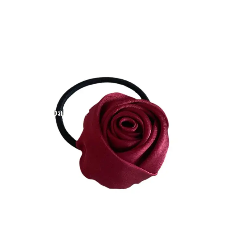 French Satin Rose Hair Ponytail Head Rope - Image 9
