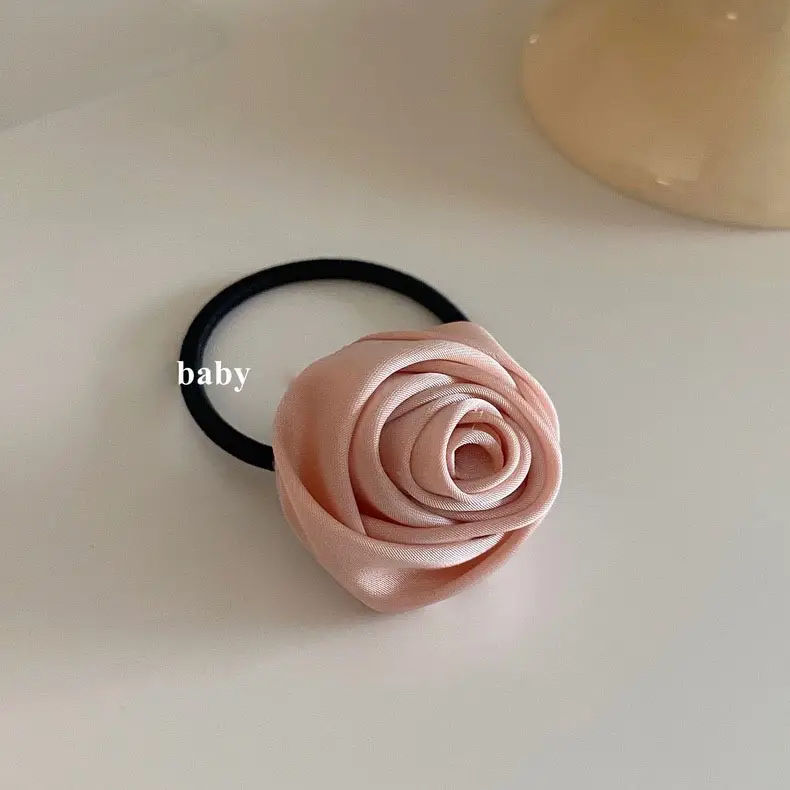 French Satin Rose Hair Ponytail Head Rope - Image 2