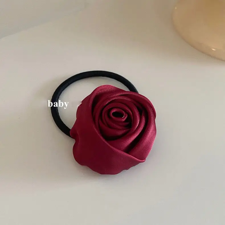 French Satin Rose Hair Ponytail Head Rope - Image 3