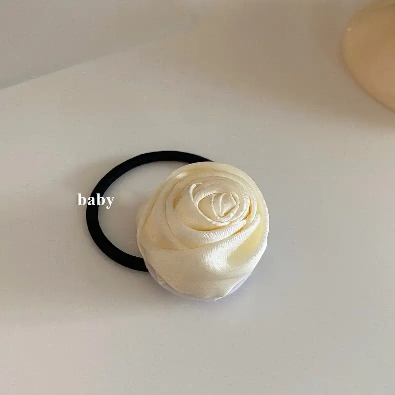 French Satin Rose Hair Ponytail Head Rope - Image 4