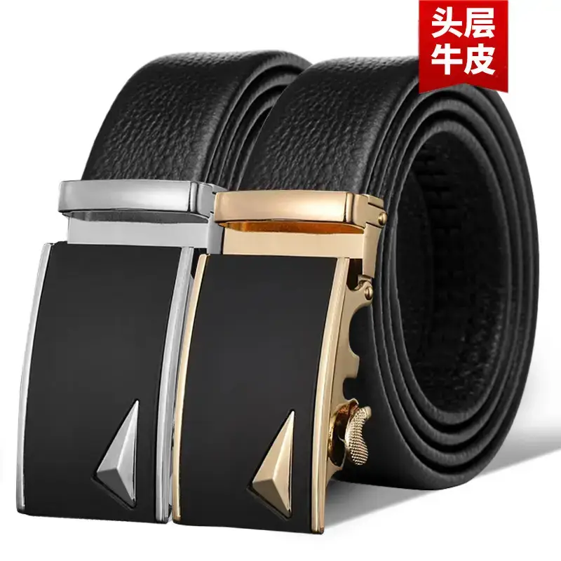 Men's Black Cowhide Belt with Gold Buckle - Image 3