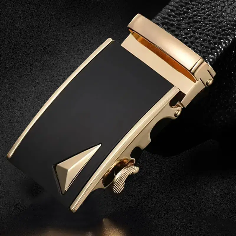 Men's Black Cowhide Belt with Gold Buckle - Image 5