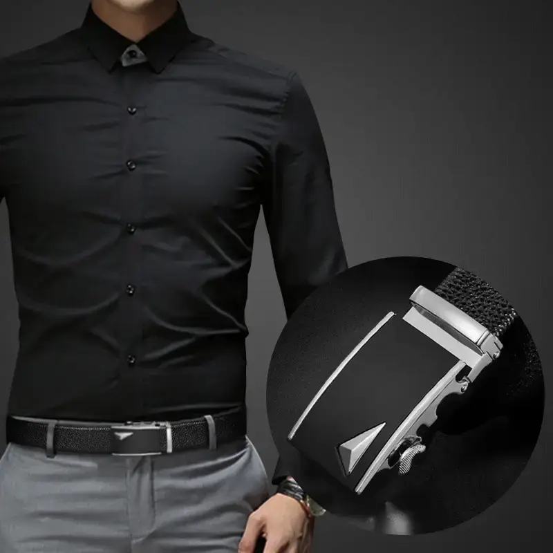 Men's Black Cowhide Belt with Gold Buckle - Image 6