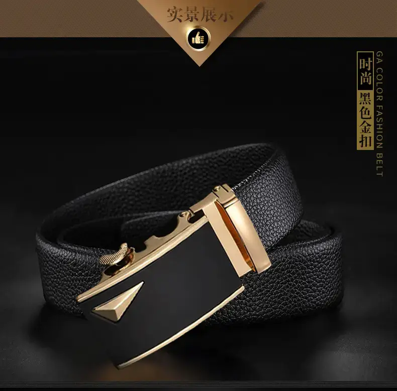 Men's Black Cowhide Belt with Gold Buckle β feature 13