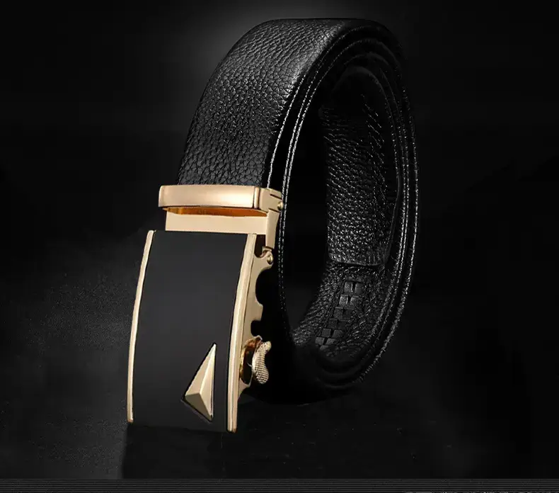 Men's Black Cowhide Belt with Gold Buckle β feature 14