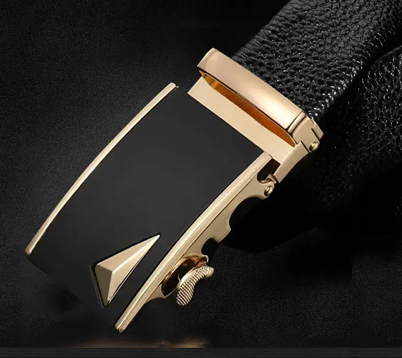 Men's Black Cowhide Belt with Gold Buckle β feature 15