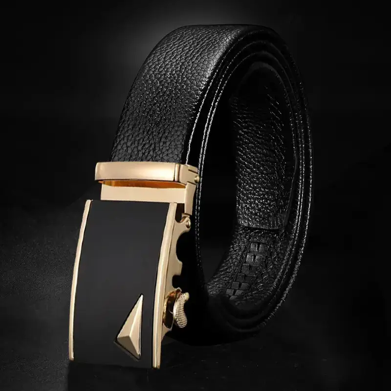 Men's Black Cowhide Belt with Gold Buckle