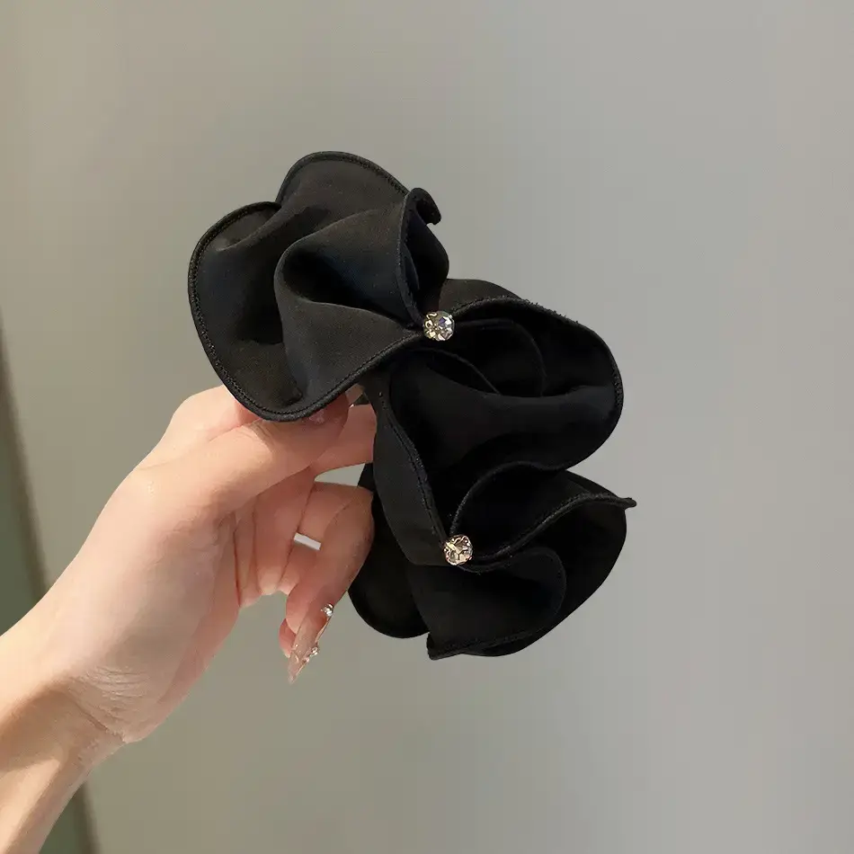 Black Rhinestone Hair Scrunchie with Gold Clasp - Image 3
