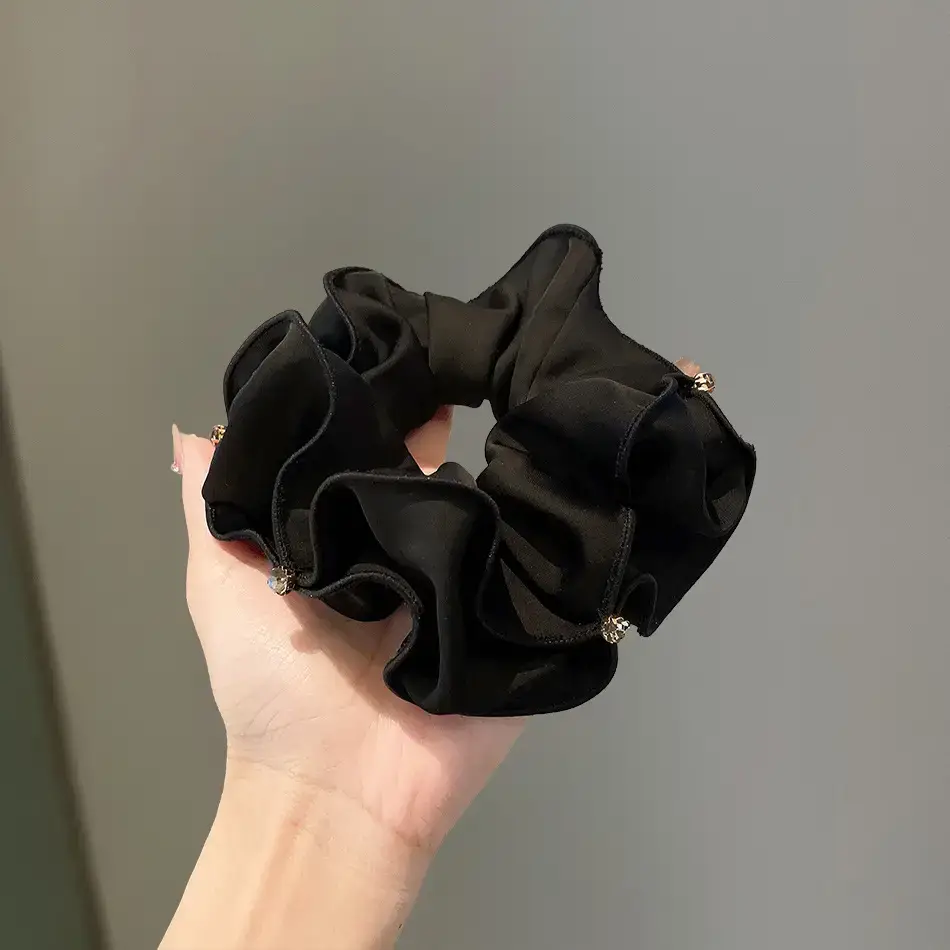Black Rhinestone Hair Scrunchie with Gold Clasp - Image 4
