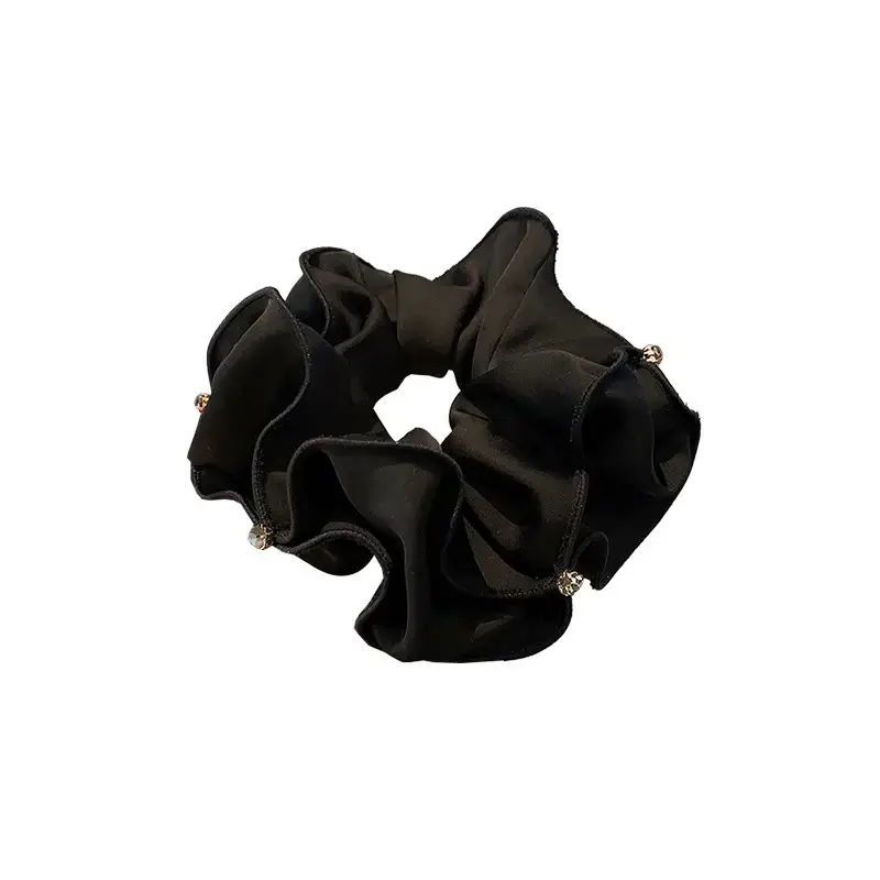 Black Rhinestone Hair Scrunchie with Gold Clasp - Image 5