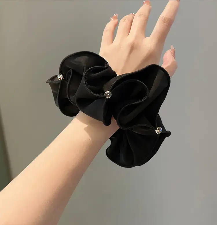 Black Rhinestone Hair Scrunchie with Gold Clasp — feature 2