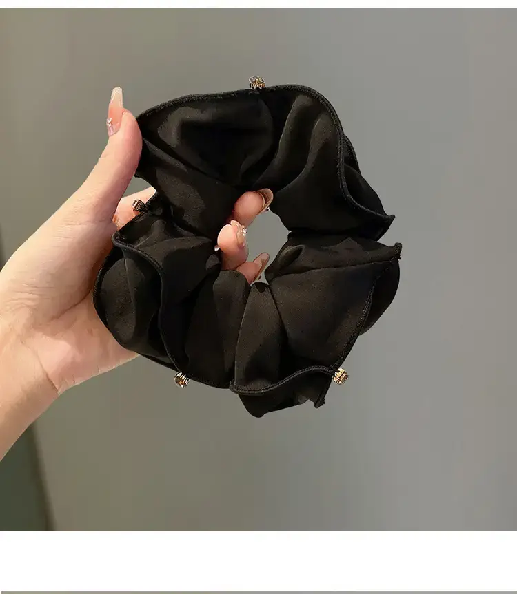 Black Rhinestone Hair Scrunchie with Gold Clasp — feature 7