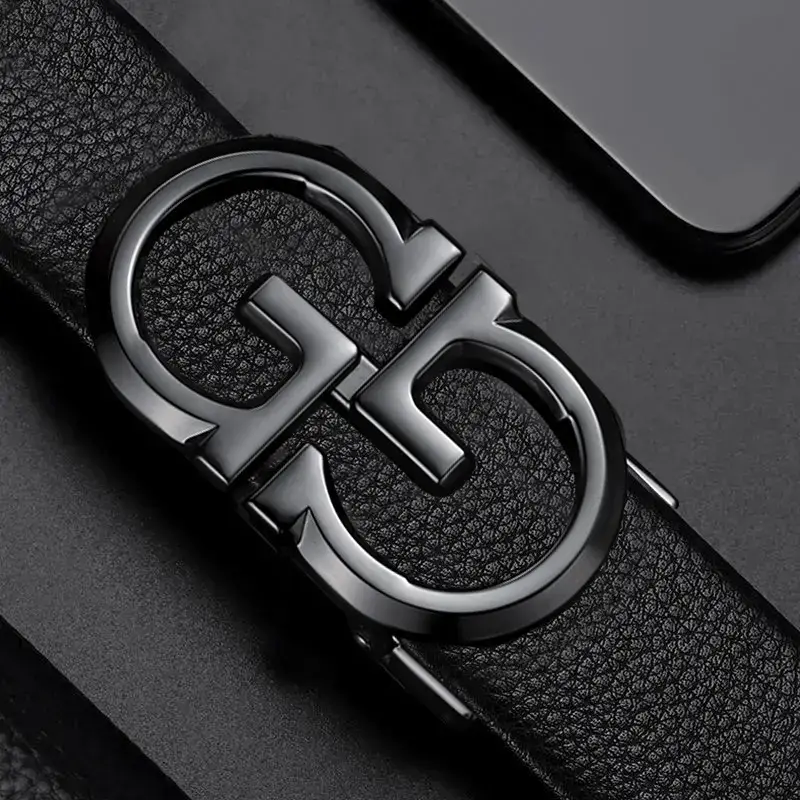 Gold Plated Black Leather Belt with Automatic Buckle - Image 4