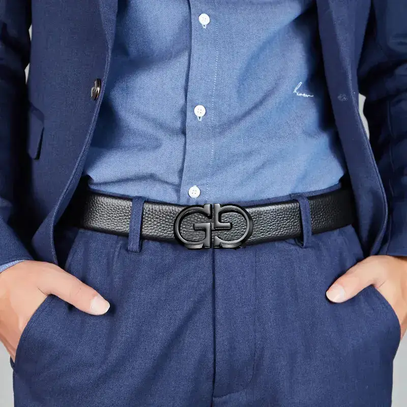Gold Plated Black Leather Belt with Automatic Buckle - Image 6