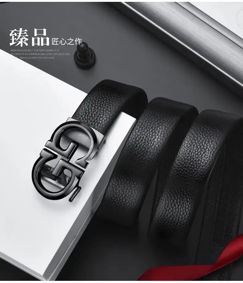 Gold Plated Black Leather Belt with Automatic Buckle β feature 1