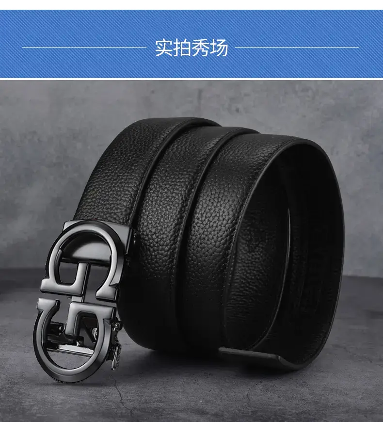 Gold Plated Black Leather Belt with Automatic Buckle β feature 13