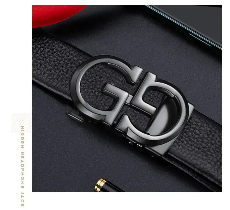 Gold Plated Black Leather Belt with Automatic Buckle β feature 16