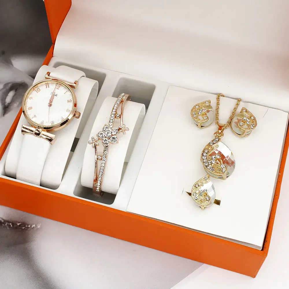 Women's Gold Plated Watch Set with Earrings & Necklace