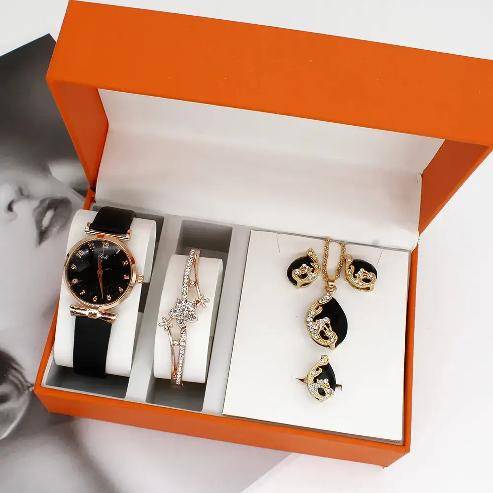Women's Gold Plated Watch Set with Earrings & Necklace