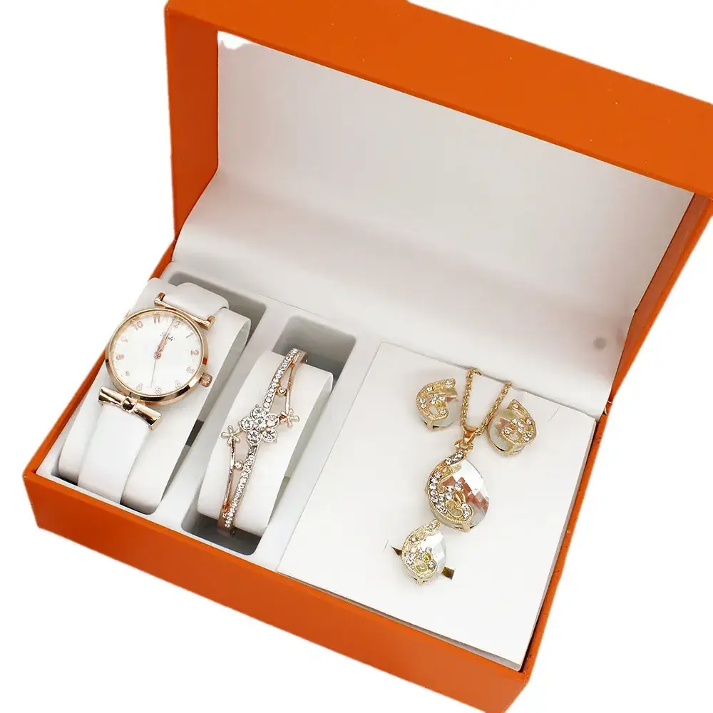 Women's Gold Plated Watch Set with Earrings & Necklace