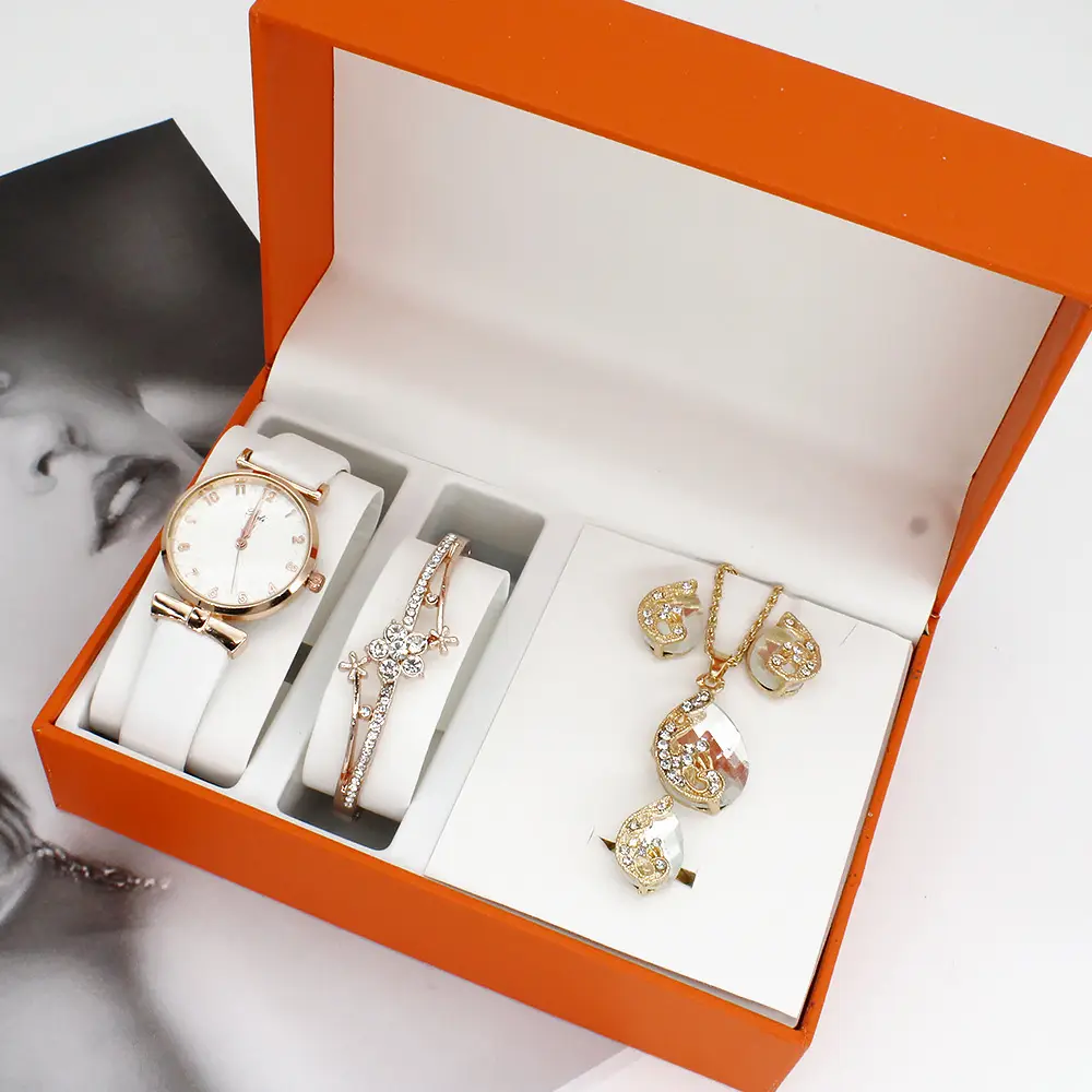 Women's Gold Plated Watch Set with Earrings & Necklace — feature 5