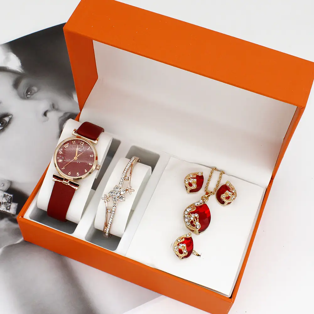 Women's Gold Plated Watch Set with Earrings & Necklace — feature 6
