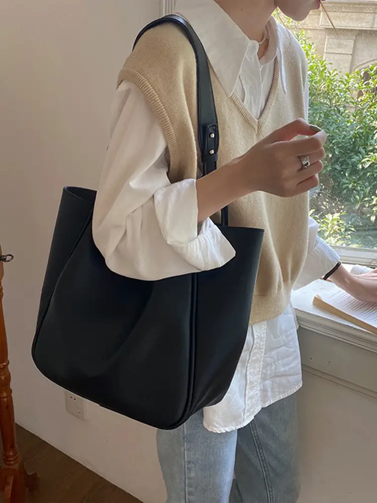 Brown PU Leather Women's Tote Bag Large Capacity Single Shoulder - Image 7