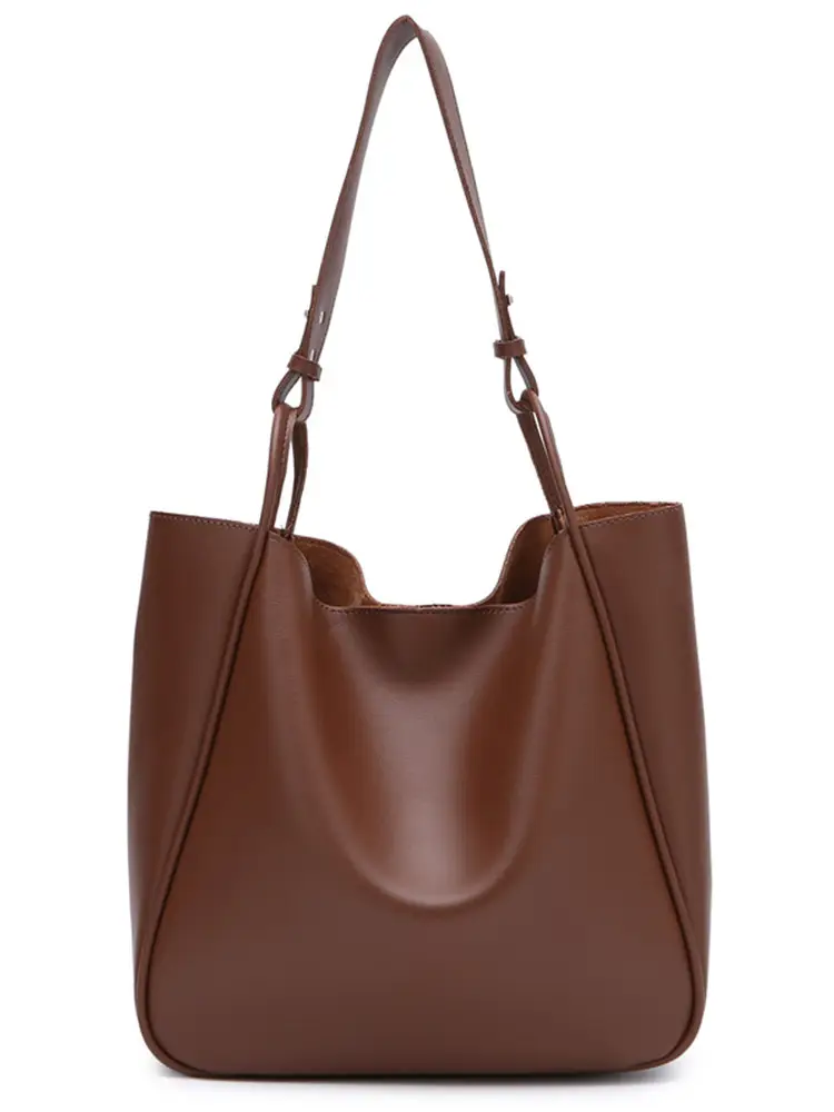 Brown PU Leather Women's Tote Bag Large Capacity Single Shoulder - Image 8