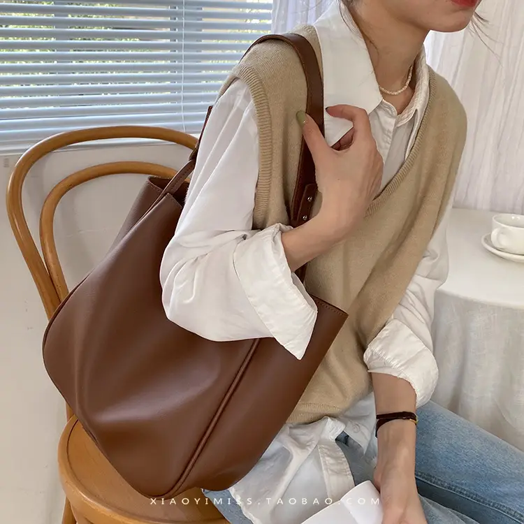 Brown PU Leather Women's Tote Bag Large Capacity Single Shoulder — feature 12