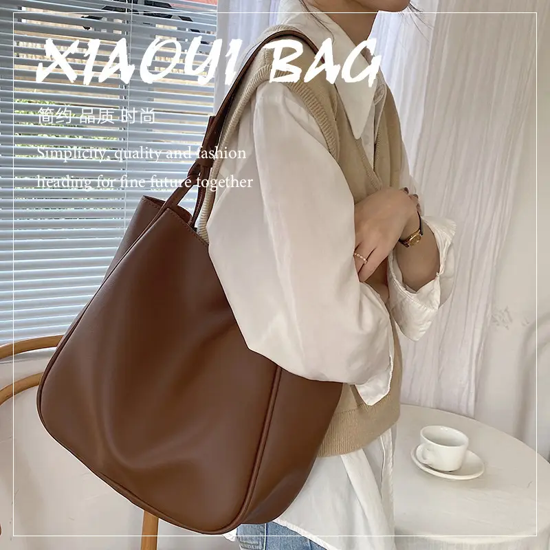 Brown PU Leather Women's Tote Bag Large Capacity Single Shoulder — feature 4