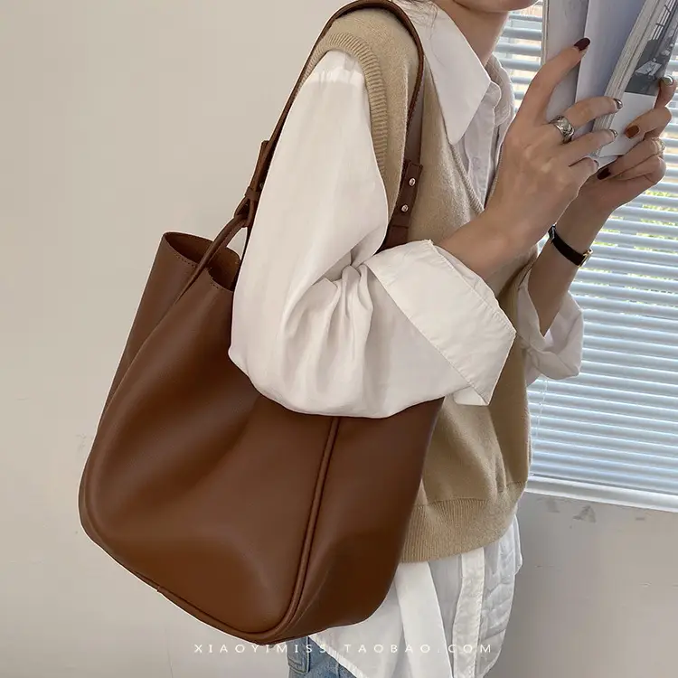 Brown PU Leather Women's Tote Bag Large Capacity Single Shoulder — feature 5