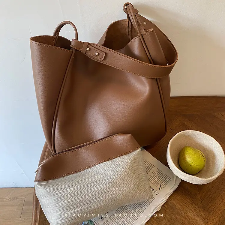 Brown PU Leather Women's Tote Bag Large Capacity Single Shoulder — feature 8