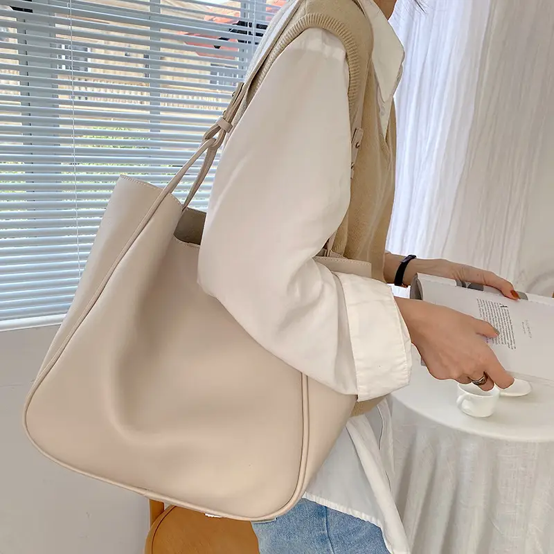 Brown PU Leather Women's Tote Bag Large Capacity Single Shoulder - Image 3
