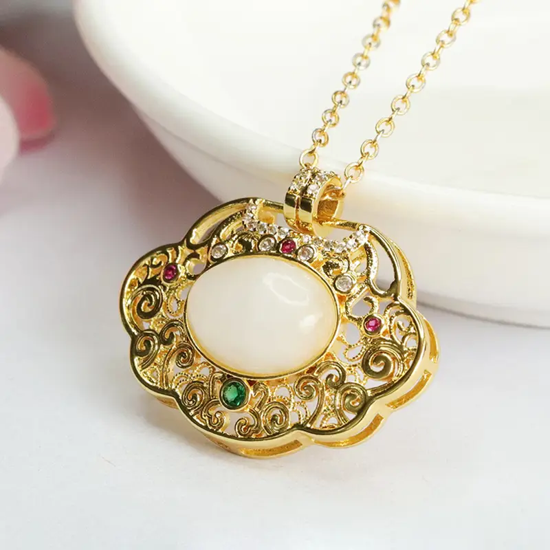 Guan Yu Jade Pendant Necklace White Hetian Jade Ruyi Ornament - Image 3