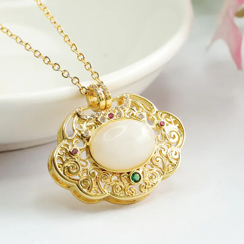 Guan Yu Jade Pendant Necklace White Hetian Jade Ruyi Ornament - Image 4