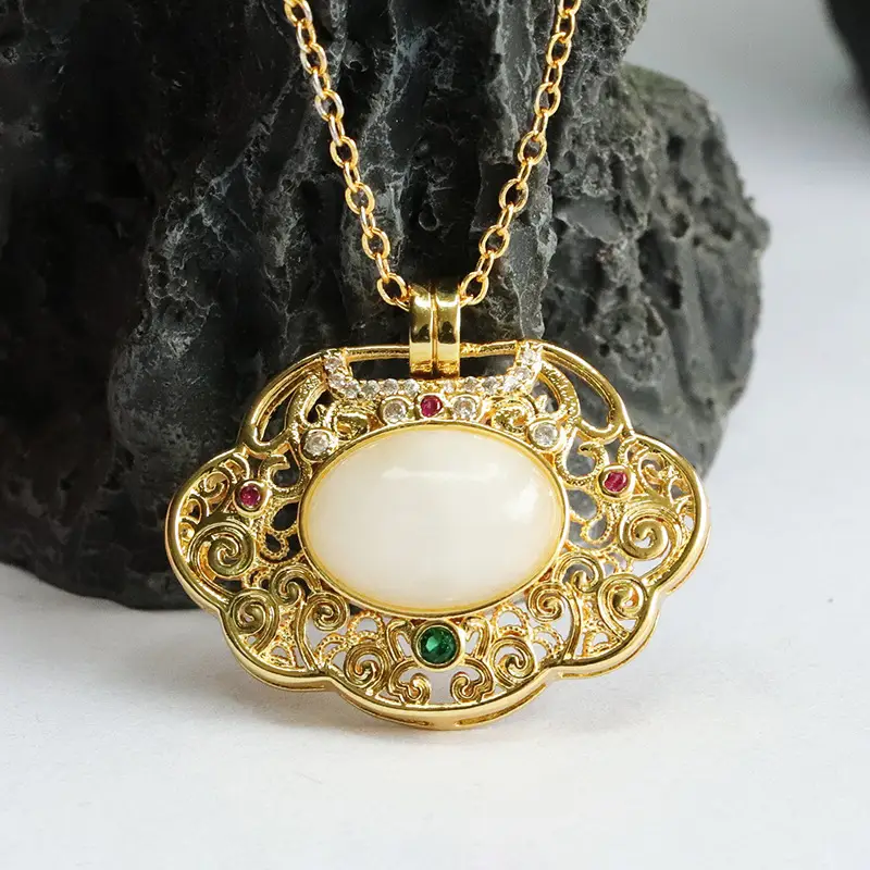 Guan Yu Jade Pendant Necklace White Hetian Jade Ruyi Ornament — feature 7
