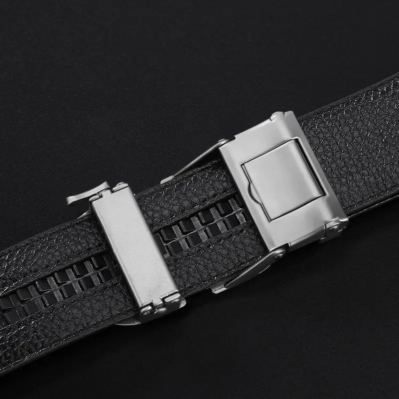 New Men's Black Leather Belt with Silver Buckle - Image 5