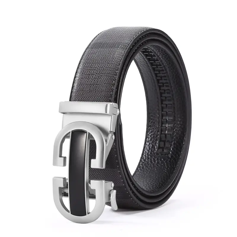 New Men's Black Leather Belt with Silver Buckle - Image 2