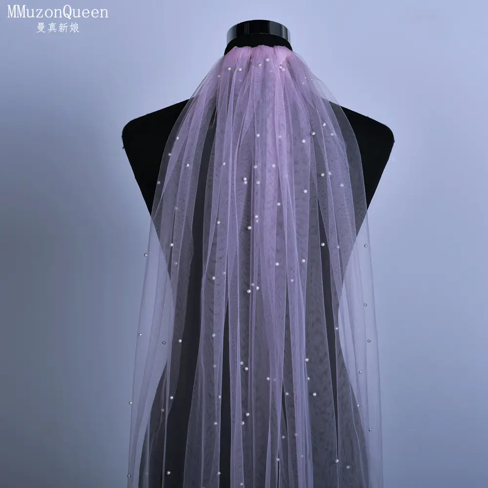 White Beaded Bridal Veil with Hair Accessory — feature 8