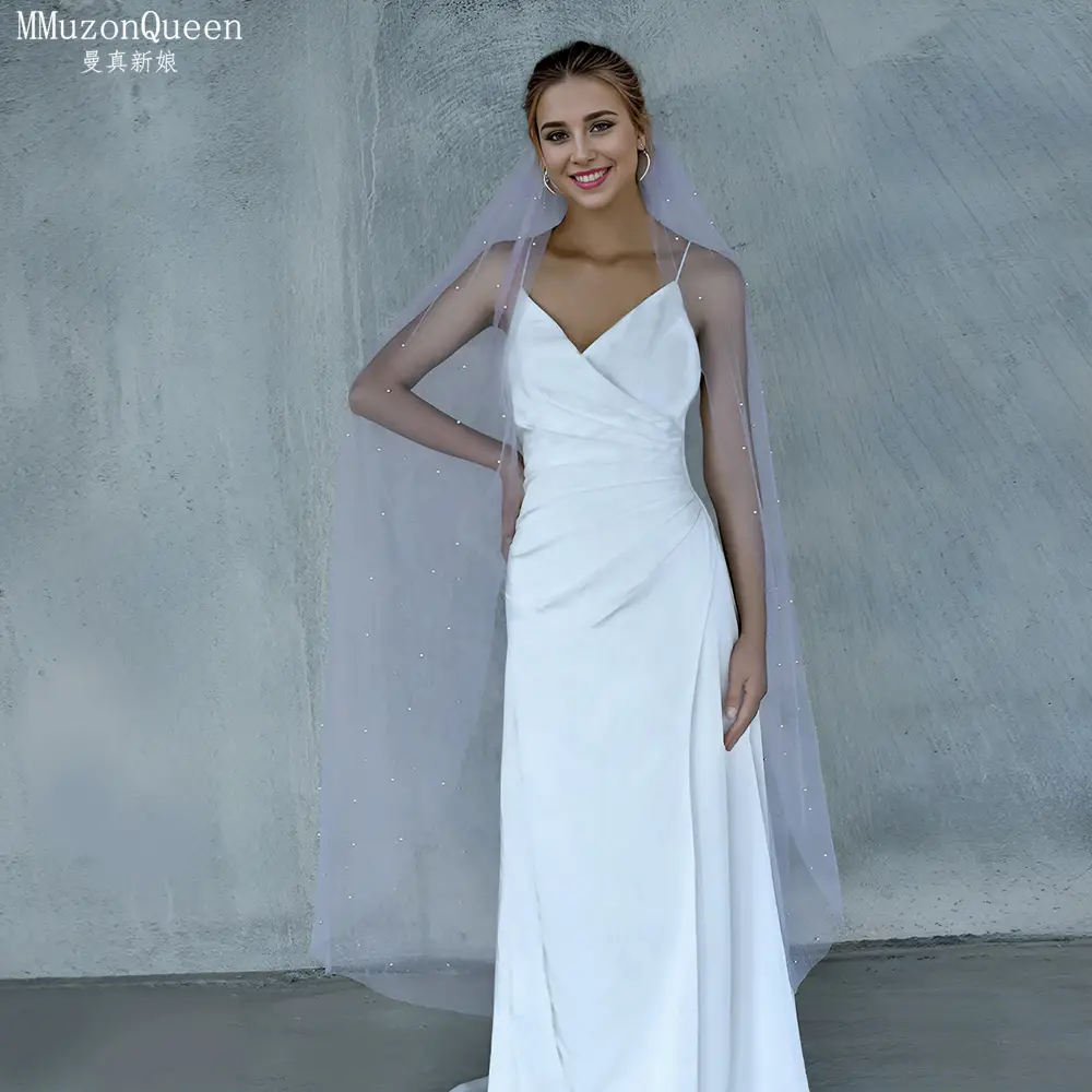 White Beaded Bridal Veil with Hair Accessory - Image 8